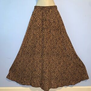 Blue time Leopard Print Maxi Skirt flowy pull on elastic waist long medium